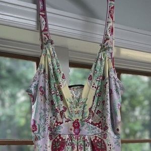 Elie Tahari Mint & Rose 100% Silk Floral Summer V-neck Slip Dress